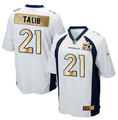 Nike Broncos #21 Aqib Talib White Men's Stitched NFL Game Super Bowl 50 Collection Jersey