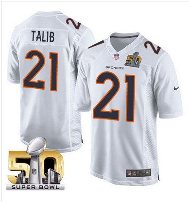 Nike Broncos #21 Aqib Talib White Super Bowl 50 Men's Stitched NFL Game Event Jersey