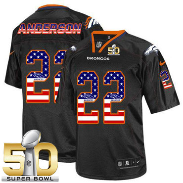 Nike Broncos #22 C.J. Anderson Black Super Bowl 50 Men's Stitched NFL Elite USA Flag Fashion Jersey
