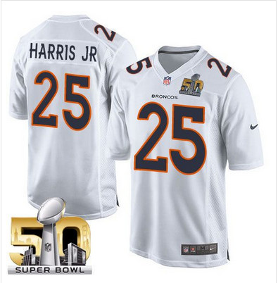 Nike Broncos #25 Chris Harris Jr White Super Bowl 50 Men's Stitched NFL Game Event Jersey