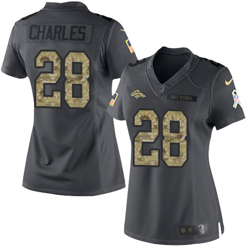Nike Broncos #28 Jamaal Charles Black Women's Stitched NFL Limited 2016 Salute to Service Jersey