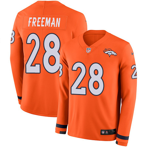 Nike Broncos #28 Royce Freeman Orange Team Color Men's Stitched NFL Limited Therma Long Sleeve Jersey Nike Broncos #28 Royce Freeman Orange Team Color Men's Stitched NFL Limited Therma Long Sleeve Jersey