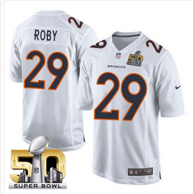 Nike Broncos #29 Bradley Roby White Super Bowl 50 Men's Stitched NFL Game Event Jersey