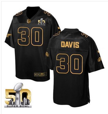 Nike Broncos #30 Terrell Davis Black Super Bowl 50 Men's Stitched NFL Elite Pro Line Gold Collection Jersey