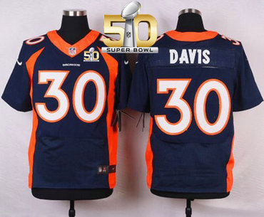 Nike Broncos #30 Terrell Davis Navy Blue Alternate Super Bowl 50 Men's Stitched NFL New Elite Jersey
