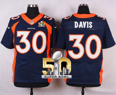 Nike Broncos #30 Terrell Davis Navy Blue Alternate Super Bowl 50 Men's Stitched NFL New Elite Jersey