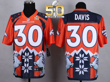 Nike Broncos #30 Terrell Davis Orange Super Bowl 50 Men's Stitched NFL Elite Noble Fashion Jersey