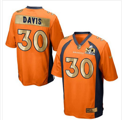 Nike Broncos #30 Terrell Davis Orange Team Color Men's Stitched NFL Game Super Bowl 50 Collection Jersey