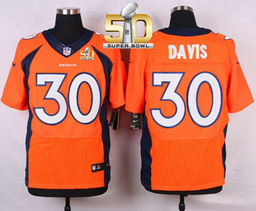Nike Broncos #30 Terrell Davis Orange Team Color Super Bowl 50 Men's Stitched NFL Elite Jersey