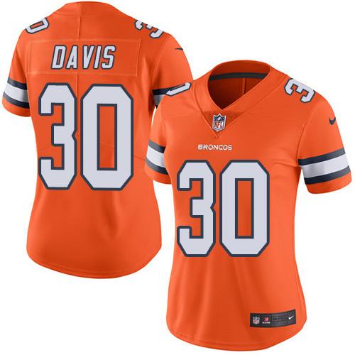 Nike Broncos #30 Terrell Davis Orange Women's Stitched NFL Limited Rush Jersey