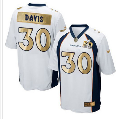 Nike Broncos #30 Terrell Davis White Men's Stitched NFL Game Super Bowl 50 Collection Jersey