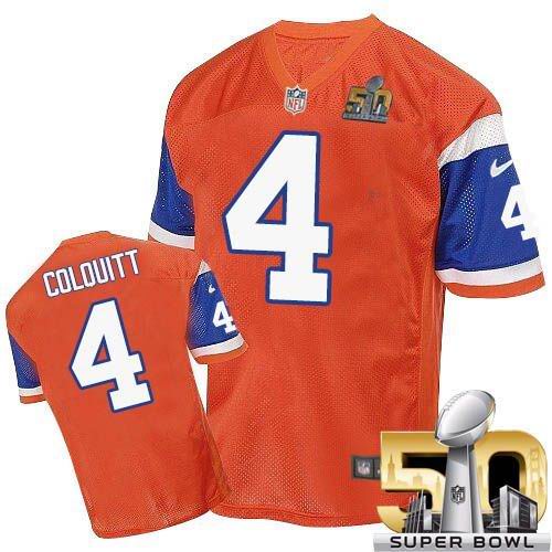 Nike Broncos #4 Britton Colquitt Orange Throwback Super Bowl 50 Men's Stitched NFL Elite Jersey
