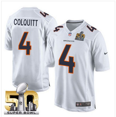 Nike Broncos #4 Britton Colquitt White Super Bowl 50 Men's Stitched NFL Game Event Jersey