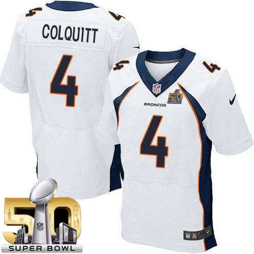 Nike Broncos #4 Britton Colquitt White Super Bowl 50 Men's Stitched NFL New Elite Jersey