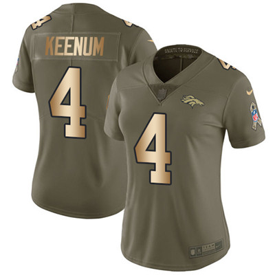 Nike Broncos #4 Case Keenum Olive Gold Women's Stitched NFL Limited 2017 Salute to Service Jersey Nike Broncos #4 Case Keenum Olive Gold Women's Stitched NFL Limited 2017 Salute to Service Jersey