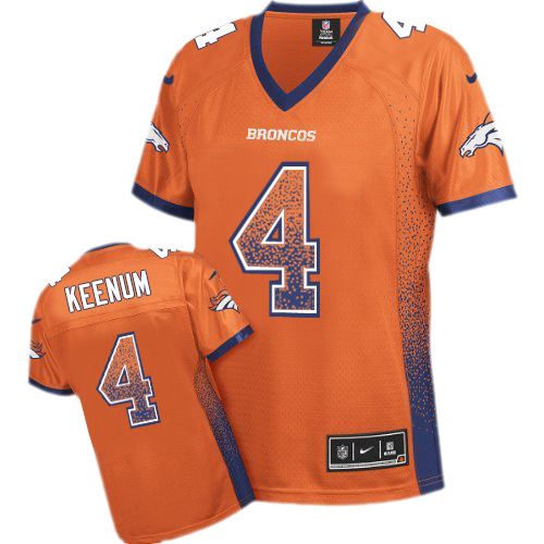 Nike Broncos #4 Case Keenum Orange Team Color Women's Stitched NFL Elite Drift Fashion Jersey Nike Broncos #4 Case Keenum Orange Team Color Women's Stitched NFL Elite Drift Fashion Jersey