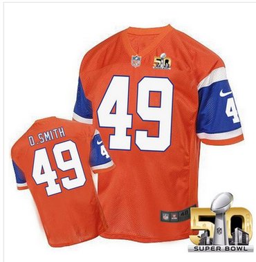 Nike Broncos #49 Dennis Smith Orange Super Bowl 50 Men's Stitched NFL Elite Throwback Jersey