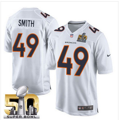Nike Broncos #49 Dennis Smith White Super Bowl 50 Men's Stitched NFL Game Event Jersey