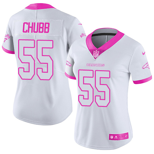 Nike Broncos #55 Bradley Chubb White Pink Women's Stitched NFL Limited Rush Fashion Jersey Nike Broncos #55 Bradley Chubb White Pink Women's Stitched NFL Limited Rush Fashion Jersey