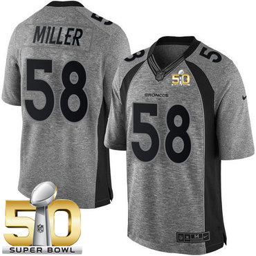 Nike Broncos #58 Von Miller Gray Super Bowl 50 Men's Stitched NFL Limited Gridiron Gray Jersey