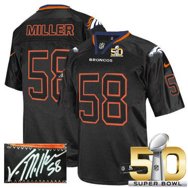 Nike Broncos #58 Von Miller Lights Out Black Super Bowl 50 Men's Stitched NFL Elite Autographed Jersey