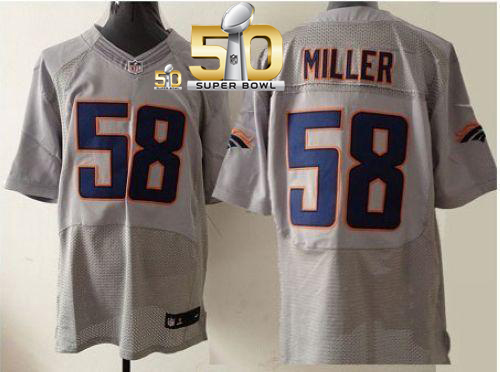Nike Broncos #58 Von Miller New Grey Shadow Super Bowl 50 Men's Stitched NFL Elite Jersey