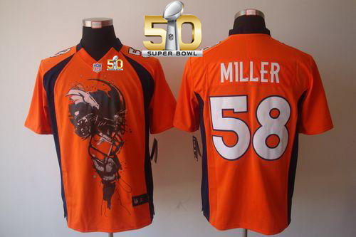 Nike Broncos #58 Von Miller Orange Team Color Super Bowl 50 Men's Stitched NFL Helmet Tri-Blend Limited Jersey