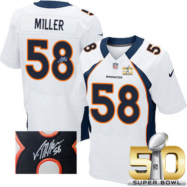 Nike Broncos #58 Von Miller White Super Bowl 50 Men's Stitched NFL Elite Autographed Jersey