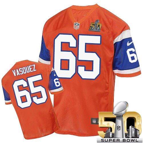 Nike Broncos #65 Louis Vasquez Orange Throwback Super Bowl 50 Men's Stitched NFL Elite Jersey