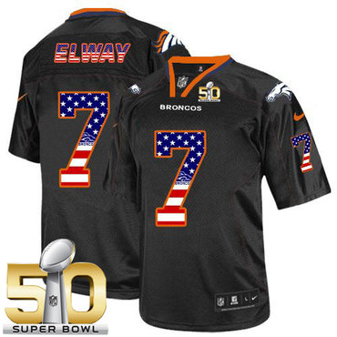 Nike Broncos #7 John Elway Black Super Bowl 50 Men's Stitched NFL Elite USA Flag Fashion Jersey