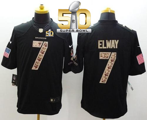 Nike Broncos #7 John Elway Black Super Bowl 50 Men's Stitched NFL Limited Salute to Service Jersey