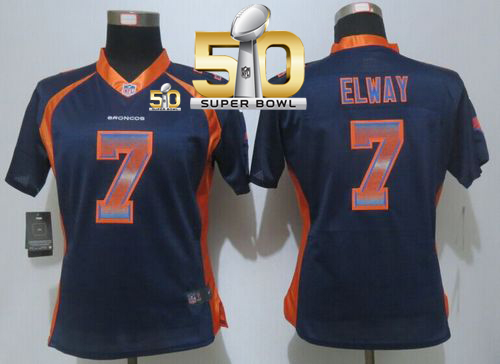 Nike Broncos #7 John Elway Blue Alternate Super Bowl 50 Women's Stitched NFL Elite Strobe Jersey