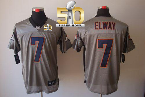 Nike Broncos #7 John Elway Grey Shadow Super Bowl 50 Men's Stitched NFL Elite Jersey