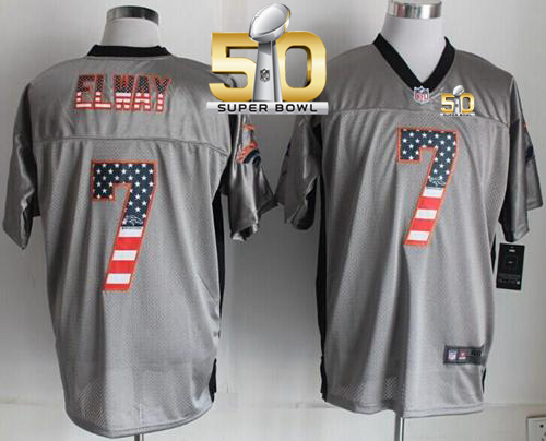 Nike Broncos #7 John Elway Grey Super Bowl 50 Men's Stitched NFL Elite USA Flag Fashion Jersey