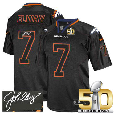 Nike Broncos #7 John Elway Lights Out Black Super Bowl 50 Men's Stitched NFL Elite Autographed Jersey