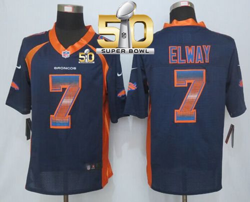 Nike Broncos #7 John Elway Navy Blue Alternate Super Bowl 50 Men's Stitched NFL Limited Strobe Jersey