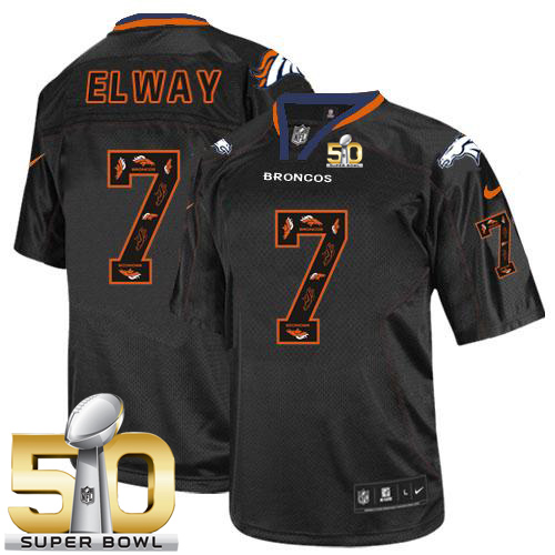 Nike Broncos #7 John Elway New Lights Out Black Super Bowl 50 Men's Stitched NFL Elite Jersey