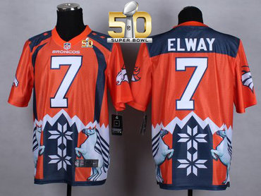 Nike Broncos #7 John Elway Orange Super Bowl 50 Men's Stitched NFL Elite Noble Fashion Jersey