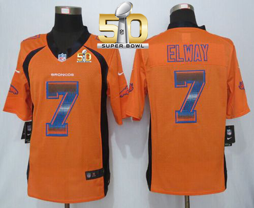 Nike Broncos #7 John Elway Orange Team Color Super Bowl 50 Men's Stitched NFL Limited Strobe Jersey