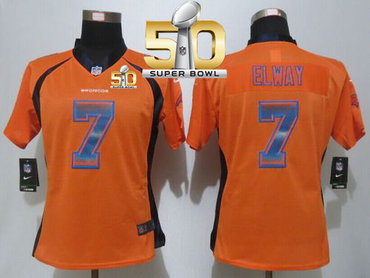Nike Broncos #7 John Elway Orange Team Color Super Bowl 50 Women's Stitched NFL Elite Strobe Jersey