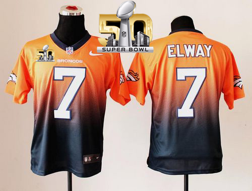 Nike Broncos #7 John Elway OrangeNavy Blue Super Bowl 50 Men's Stitched NFL Elite Fadeaway Fashion Jersey