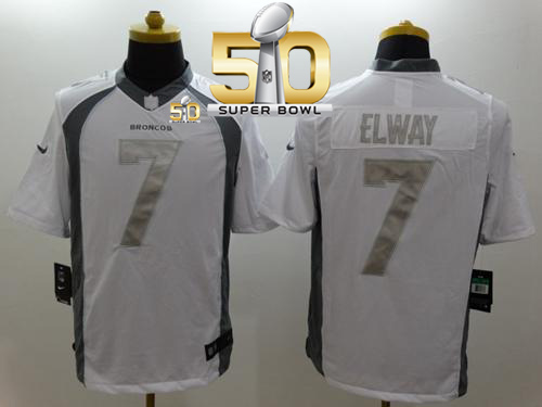 Nike Broncos #7 John Elway White Super Bowl 50 Men's Stitched NFL Limited Platinum Jersey