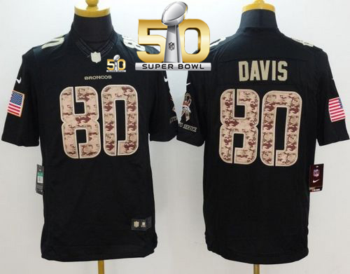 Nike Broncos #80 Vernon Davis Black Super Bowl 50 Men's Stitched NFL Limited Salute to Service Jersey