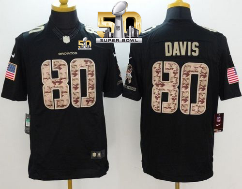 Nike Broncos #80 Vernon Davis Black Super Bowl 50 Men's Stitched NFL Limited Salute to Service Jersey