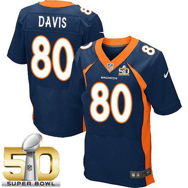 Nike Broncos #80 Vernon Davis Navy Blue Alternate Super Bowl 50 Men's Stitched NFL New Elite Jersey