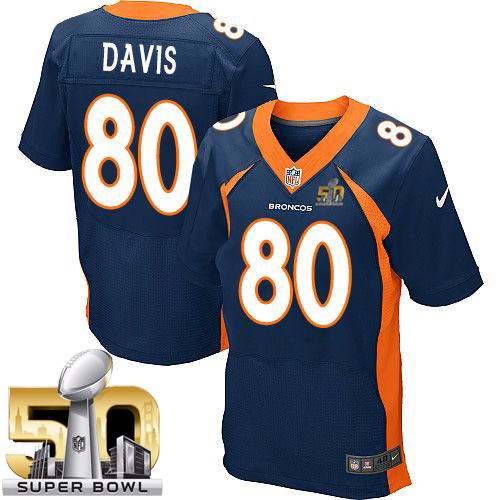 Nike Broncos #80 Vernon Davis Navy Blue Alternate Super Bowl 50 Men's Stitched NFL New Elite Jersey Nike Broncos #80 Vernon Davis Navy Blue Alternate Super Bowl 50 Men's Stitched NFL New Elite Jersey