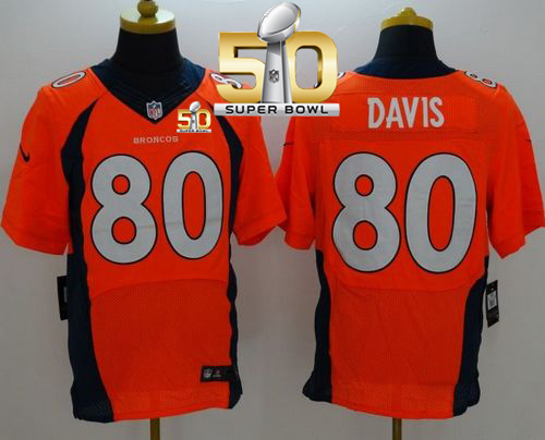 Nike Broncos #80 Vernon Davis Orange Team Color Super Bowl 50 Men's Stitched NFL New Elite Jersey