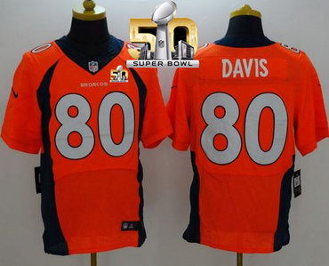 Nike Broncos #80 Vernon Davis Orange Team Color Super Bowl 50 Men's Stitched NFL New Elite Jersey