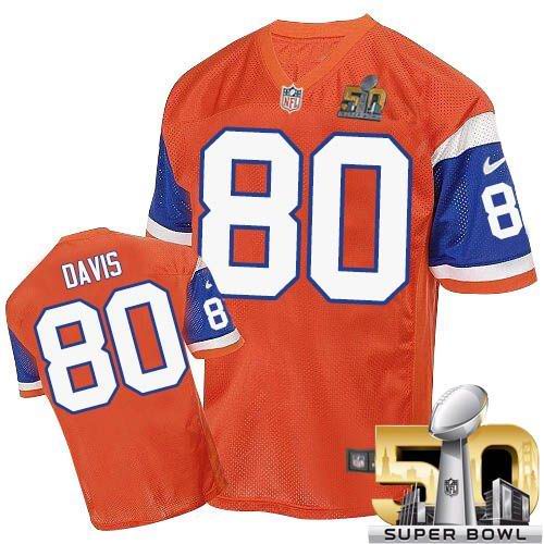 Nike Broncos #80 Vernon Davis Orange Throwback Super Bowl 50 Men's Stitched NFL Elite Jersey