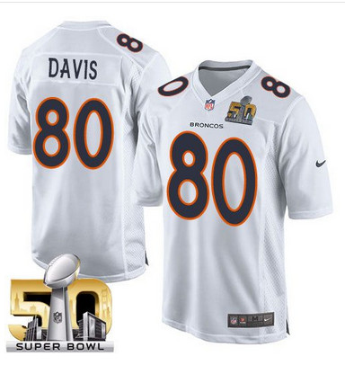 Nike Broncos #80 Vernon Davis White Super Bowl 50 Men's Stitched NFL Game Event Jersey